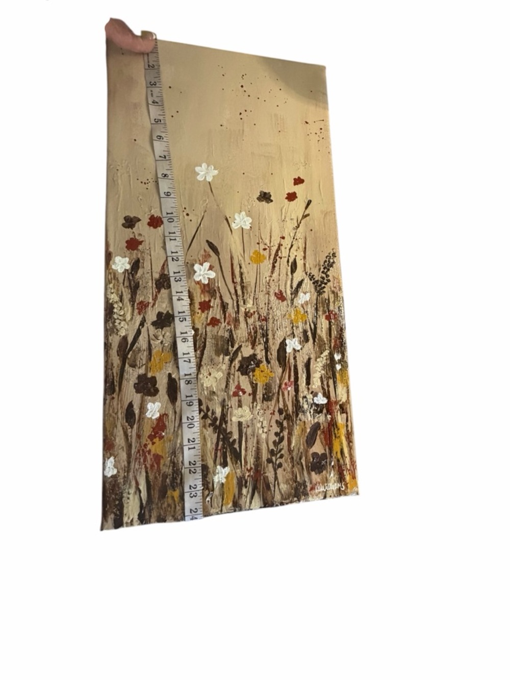 Original Artwork Acrylic’s On Canvas Neutral Floral Meadow Wall Art 12x24" - Picture 13 of 15